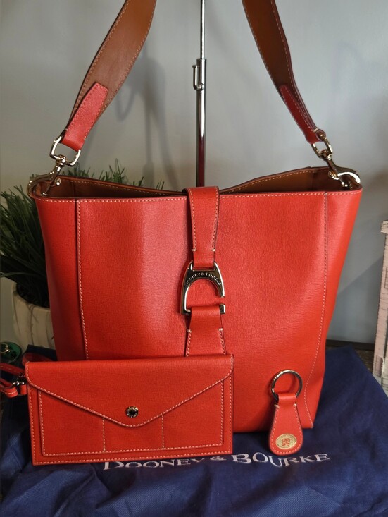 Dooney & Bourke Handbags - Dooney & Bourke Saffiano Leather Ashby Tote 3-Piece Set + Dust Bag Geranium